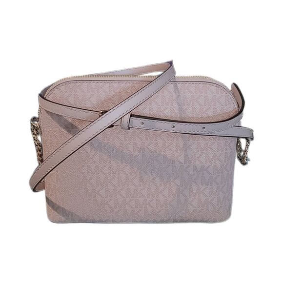 NWT~MICHAEL KORS Jet Set Travel Medium Dome Pink/White Colorblock Logo Print Bag - Picture 3 of 6